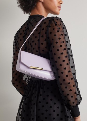L.K. BENNETT Adelaide Lilac Leather Shoulder Bag ~ asymmetric front flap baguette style bags ~ 90s inspired handbags - flipped