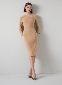 L.K. BENNETT Alexis Caramel Wool Crepe Shift Dress ~ asymmetric neckline pencil dresses
