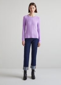 L.K. BENNETT Ali Lilac Merino Wool-Blend Ribbed Jumper ~ women’s lavender round neck jumpers