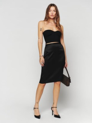 Reformation Annie Satin Skirt in Black – luxe skirts - flipped