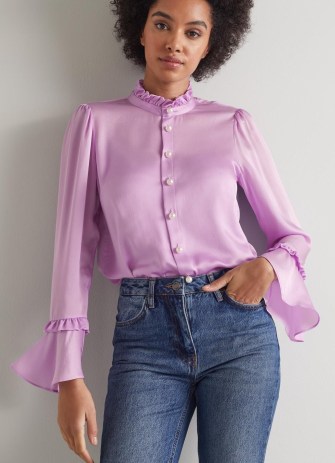 L.K. BENNETT Anya Lilac Silk Blouse ~ silky lavender blouses - flipped