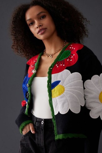 Anthropologie Embroidered Bloom Cardigan – womens bold floral cardigans - flipped