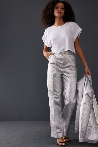 Stella Nova Livi Metallic Trousers in Silver – womens luxe style fashion - flipped