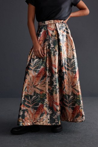 Eva Franco Anova Skirt Green Motif / shiny floral maxi dresses / metallic fibre occasion fashion
