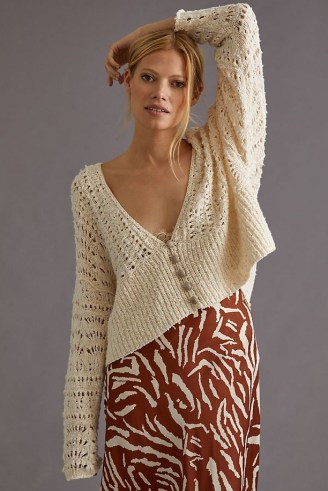 By Anthropologie Bestie Cardigan in Ivory ~ slouchy open knit cardigans ~ feminine knitwear - flipped