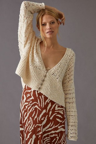 By Anthropologie Bestie Cardigan in Ivory ~ slouchy open knit cardigans ~ feminine knitwear