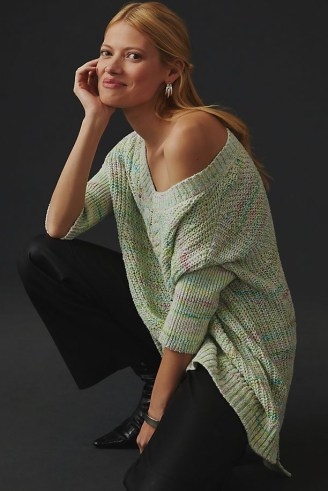 Pilcro Oversized Cable-Knit Jumper in Mint ~ light green dip hem jumpers - flipped