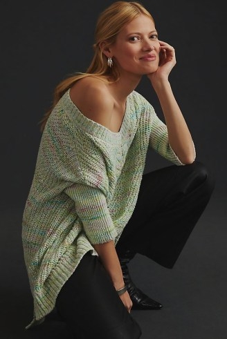 Pilcro Oversized Cable-Knit Jumper in Mint ~ light green dip hem jumpers