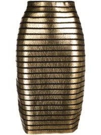Balmain metallic stripe-detail midi skirt ~ shiny striped skirts