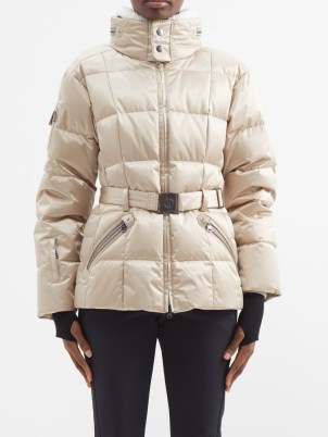 BOGNER Alaja belted down ski jacket in beige – women’s designer puffer jackets - flipped