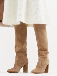 GIANVITO ROSSI Glen 85 slouched suede knee boots in beige ~ women’s neutral luxury winter footwear