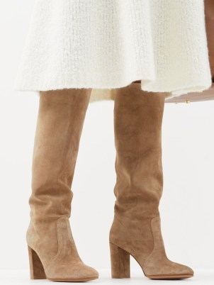 GIANVITO ROSSI Glen 85 slouched suede knee boots in beige ~ women’s neutral luxury winter footwear - flipped