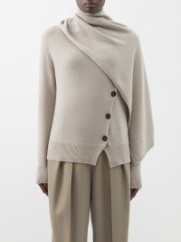 ARCH4 Scarf-neckline asymmetric cashmere cardigan in taupe ~ chic contemporary cardigans with an asymmetrical design