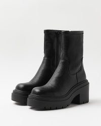 RIVER ISLAND BLACK CHUNKY SOLE ANKLE BOOTS ~ women’s casual on-trend footwear