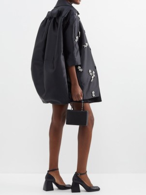 SHUSHU/TONG Crystal-embroidered satin coat in black ~ voluminous occasion coats - flipped