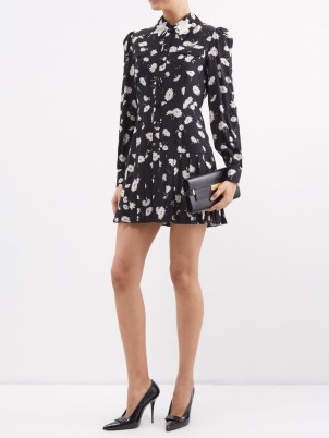 ALESSANDRA RICH Daisy-print pleated silk mini dress in black / floral collared dresses / matchesfashion - flipped