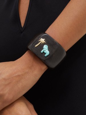 ROSA DE LA CRUZ Elephant & palm, 18kt gold & wood cuff in black ~ women’s statement cuffs ~ womens fine jewellery
