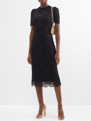 PACO RABANNE Floral-lace dress in black ~ semi sheer overlay dresses - flipped