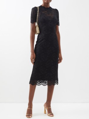 PACO RABANNE Floral-lace dress in black ~ semi sheer overlay dresses