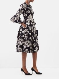 ERDEM Irvine floral-brocade dress in black – romantic style occasion dresses – silver metallic foral details – luxe vintage inspired event clothes