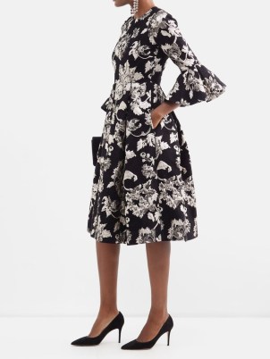 ERDEM Irvine floral-brocade dress in black – romantic style occasion dresses – silver metallic foral details – luxe vintage inspired event clothes - flipped