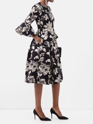 ERDEM Irvine floral-brocade dress in black – romantic style occasion dresses – silver metallic foral details – luxe vintage inspired event clothes