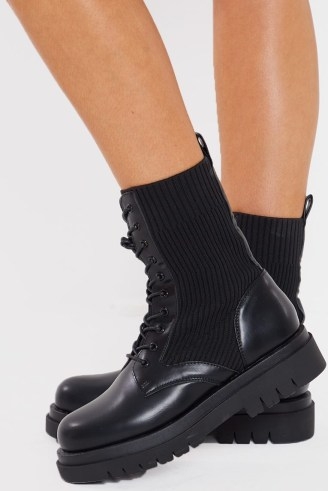 IN THE STYLE BLACK LACE UP BOOTS ~ womens chunky combat style boot - flipped