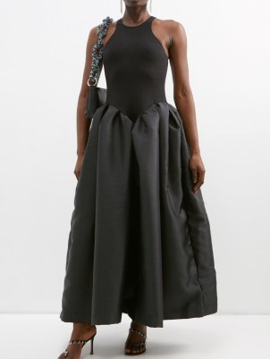 MARQUES’ALMEIDA Taffeta-skirt organic cotton-blend dress in black ~ voluminous fit and flare occasion dresses - flipped