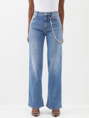 CHRISTOPHER KANE Crystal chain-embellished organic-denim jeans in blue ~ womens casual fashion