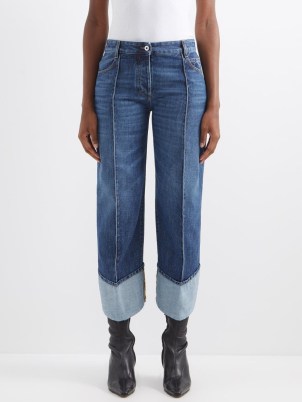 BOTTEGA VENETA Front-seam curved cropped jeans in blue ~ womens designer denim fashion ~ turned up hems ~ topstitched seams - flipped