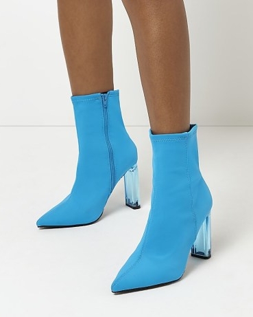 RIVER ISLAND BLUE PERSPEX HEEL ANKLE BOOTS ~ clear heels