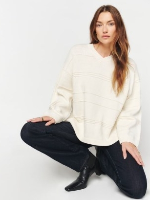 Reformation Brandy Oversized Cotton Sweater in Cream | luxe V-neck ...