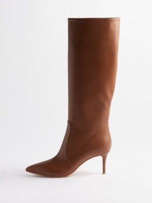 GIANVITO ROSSI Hansen 70 leather point-toe knee boots in brown ~ women’s chic winter footwear ~ sharp point toe ~ stiletto heel