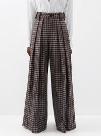 S.S. DALEY Vita checked wool-twill wide-leg trousers in brown ~ check print fashion with volume