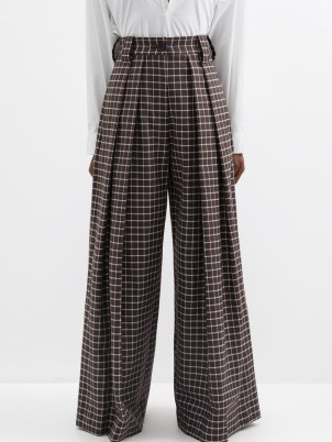 S.S. DALEY Vita checked wool-twill wide-leg trousers in brown ~ check print fashion with volume - flipped