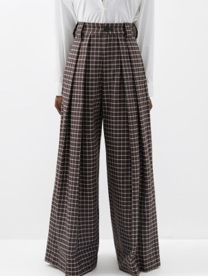 S.S. DALEY Vita checked wool-twill wide-leg trousers in brown ~ check print fashion with volume