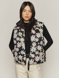 Canada Goose x Reformation Cypress Vest in Edie/Black – women’s floral sleeveless puffer jackets – daily print padded gilets
