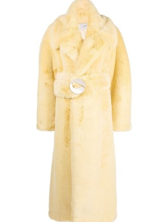 Coperni faux-fur belted maxi coat in yellow | plush longline coats | womens luxe winter outerwear