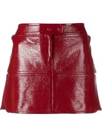 Courrèges faux-leather patent miniskirt in red | fake leather side slit mini skirts | glossy fashion