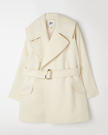 RIVER ISLAND CREAM BELTED COAT ~ chic wide collared coats - flipped