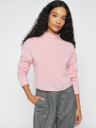 Reformation Cropped Cashmere Turtle in Blush | women’s soft mock neck sweater | womens luxe jumpers | pale pink knits