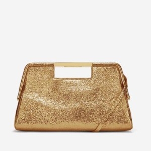 DeMellier The Seville Clutch Bag in gold metallic – luxe evening bags – glittering occasion handbags - flipped