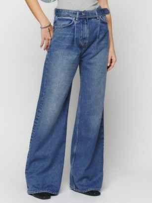 Reformation Dree Belted Baggy Wide Leg Jeans in Chesapeake ~ women’s stylish bluxe denim clothes - flipped