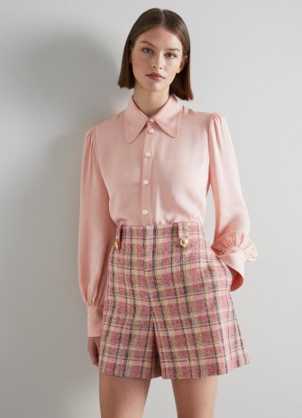 L.K. BENNETT Eliza Pink Cotton-Raffia Blend Check Tweed Shorts ~ womens vintage style fashion ~ women’s preppy look clothes - flipped