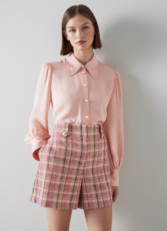 L.K. BENNETT Eliza Pink Cotton-Raffia Blend Check Tweed Shorts ~ womens vintage style fashion ~ women’s preppy look clothes