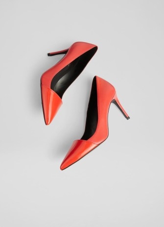 L.K. BENNETT Emberlynn Red Leather Pointed Toe Courts ~ court shoes with glossy pointed toes - flipped