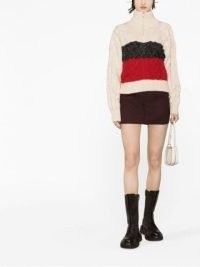 GANNI high-neck cable-knit jumper in ecru/black/red | women’s half zip turtleneck jumpers | womens chunky colour block sweaters