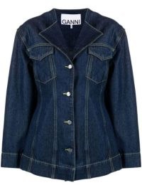 GANNI spread-collar denim jacket indigo blue | women’s casual structured organic cotton jackets | fitted waist