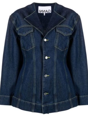 GANNI spread-collar denim jacket indigo blue | women’s casual structured organic cotton jackets | fitted waist - flipped