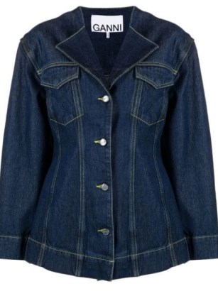 GANNI spread-collar denim jacket indigo blue | women’s casual structured organic cotton jackets | fitted waist
